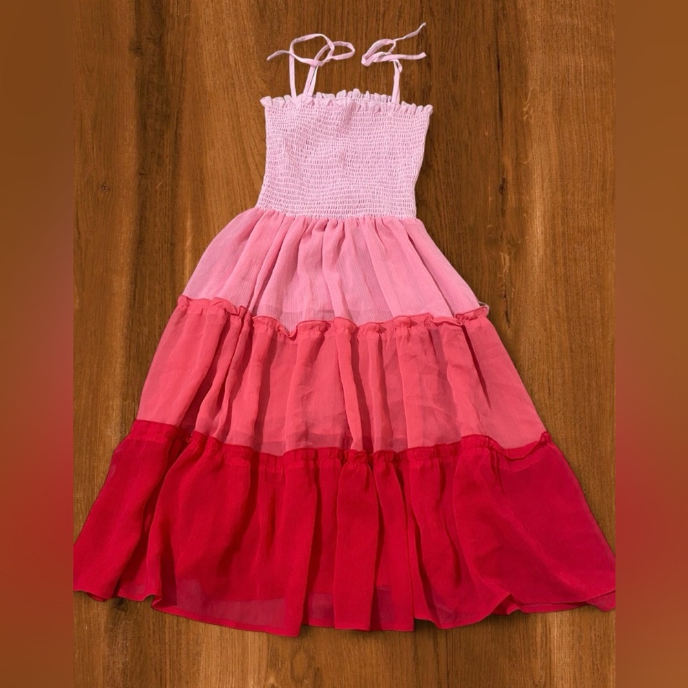 Bleu Rod Beattie Girls Pink Ombre Tiered Dress with Smocked Bodice